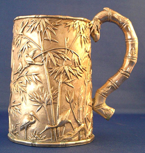 Chinese Export Silver Cann with Bamboo Decoration