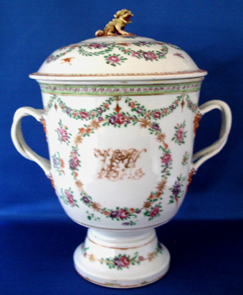 Chinese Export Strap Handled Covered Urn