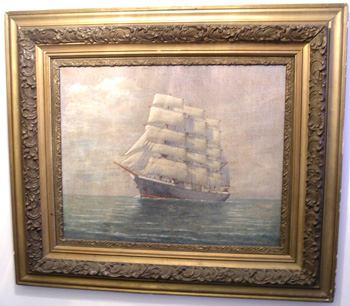 O/C of Full Rigged Ship signed Bruce Conrad