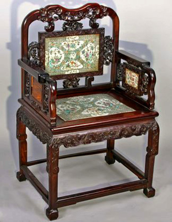 China Trade Arm chair with Famille Verte Porcelain Panels