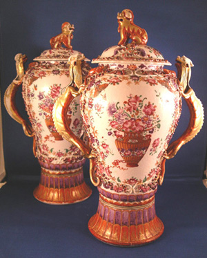 Rare Pair of Chinese Export Covered Vases