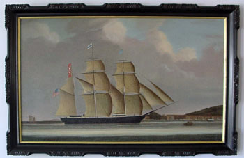 China Trade Oil Painting of  an American Ship Approaching Macao