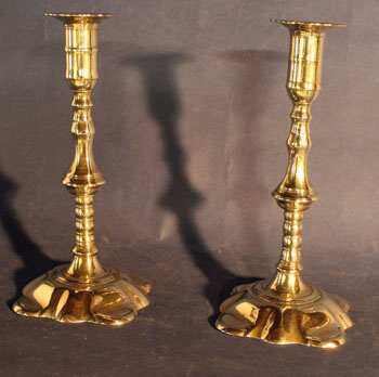 Tall Pair of Queen Anne Petal Base Candlesticks