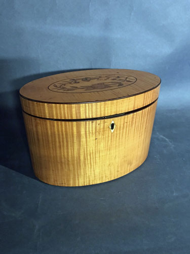 Tiger Maple Inlaid Oval Tea Caddy