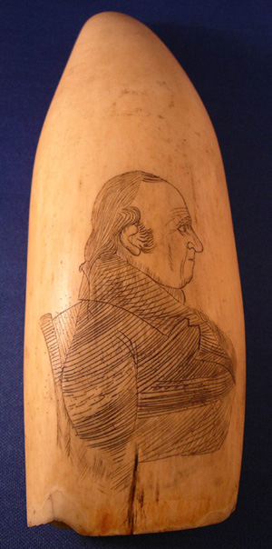 Scrimshaw Tooth With A Ship and A Gentleman