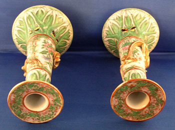 Pair of Chinese Export Porcelain Cabbage Leaf Candlesticks