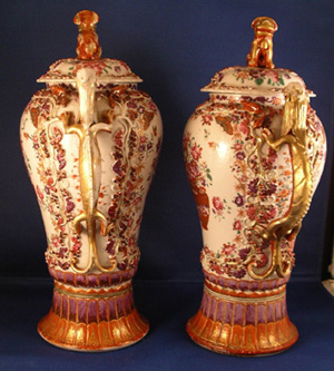 Rare Pair of Chinese Export Covered Vases