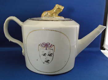 Armorial Tea Pot with British Lion Finial Arms of Booth