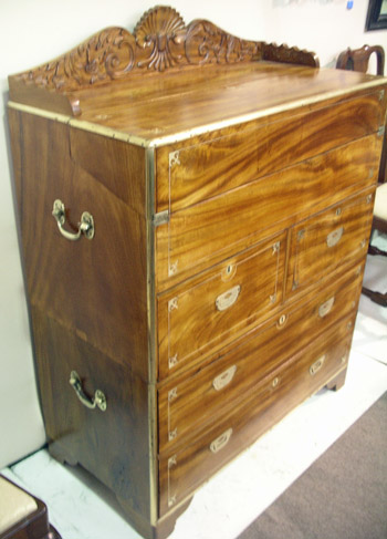 Brass Inlaid Camphor Wood Campaign Desk