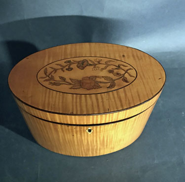 Tiger Maple Inlaid Oval Tea Caddy