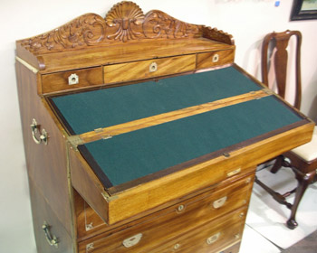 Brass Inlaid Camphor Wood Campaign Desk