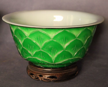 A pair of Peking Glass Lotus Bowls