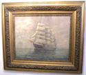 O/C of Full Rigged Ship signed Bruce Conrad